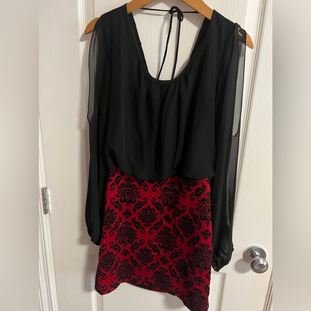 Red and black pencil skirt dress